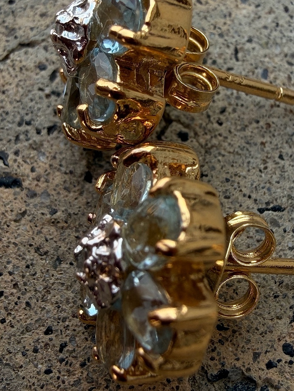 5 CTW Swiss Blue Topaz Diamond 18K Gold Sterling Silver Flower Earrings - Picture 14 of 15